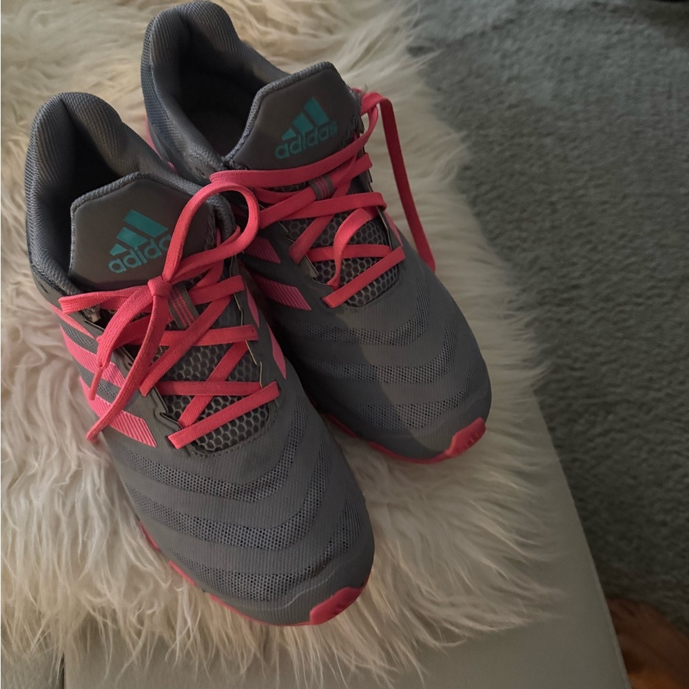 Adidas Gray Sneakers with Pink and Teal Accents